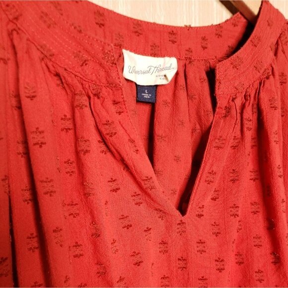 Universal Thread Womens Red Textured Print Gauzy Puff Sleeve Top Large - Picture 3 of 7